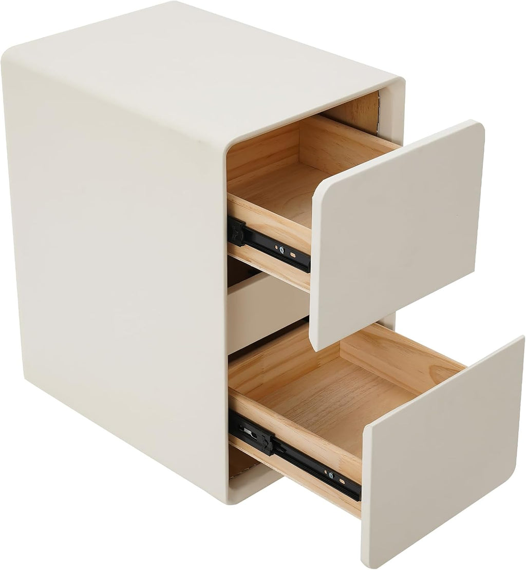 Modern Bedside Table, Minimalist Nightstand Small Narrow Side Table with 2 Drawers for Bedroom Living Room Small Space White
