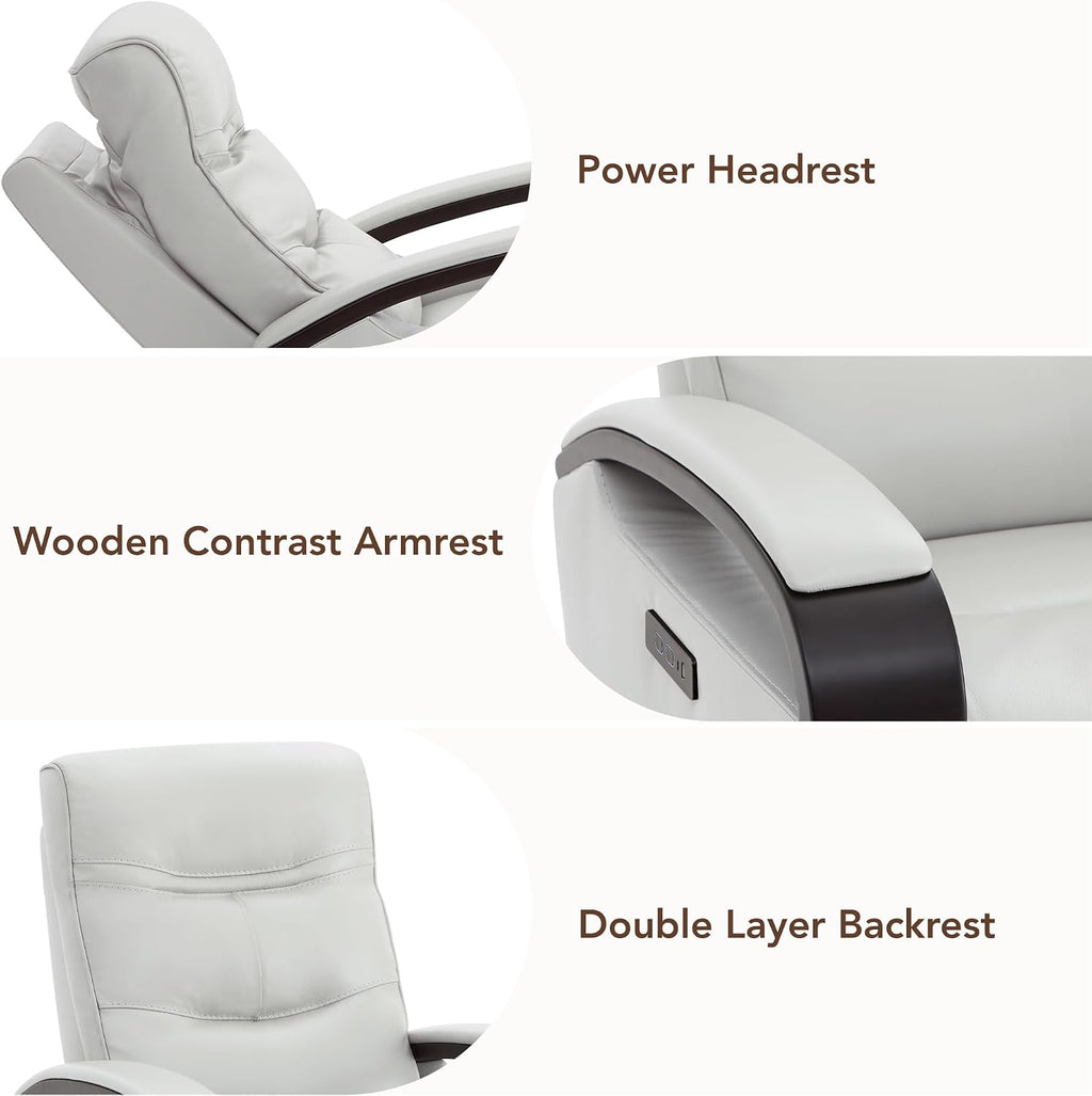 CHITA Genuine Leather Power Swivel Glider Rocker Recliner, Creamy Grey