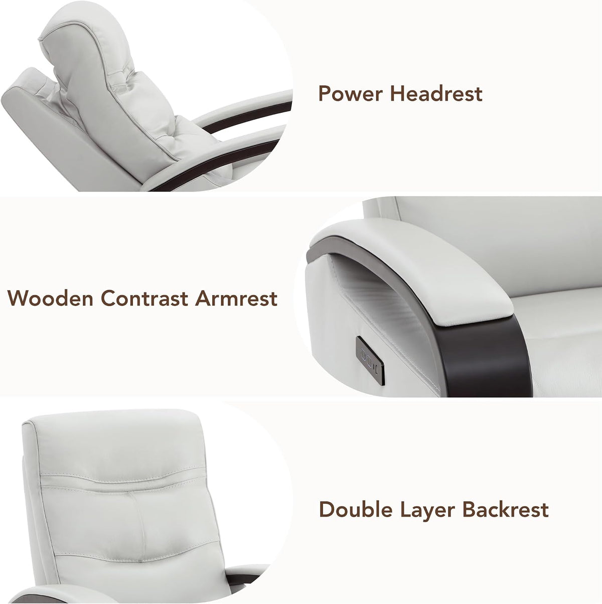 CHITA Genuine Leather Power Swivel Glider Rocker Recliner, Creamy Grey