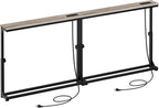 HOOBRO Narrow Console Table Set of 2 with Charging Station, Adjustable Height Sofa Table (25''-32.9''), Slim Behind Couch Table for Small Spaces, Entryway, 78.8" Greige and Black BG95UXGP201