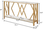 HOMISSUE 55 Inch Modern Entryway Console Table, White & Gold Faux Marble Top Engineered Wood Sofa Table with 2-Tier Open Storage, Entry Table for Hallway & Living Room