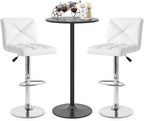 COSTWAY 3 Pieces Bar Table Set, Round Cocktail Table and PU Leather Adjustable Swivel Chairs, Modern Counter Height Furniture Set with 2 Bar Stools for Small Space, Kitchen, Office (White+Black)