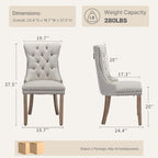 Beige Linen Dining Chairs Set of 4, Fabric Upholstered Kitchen & Dining Room Chair, Tufted Mid Century Modern Dinning Room Chairs, High Back, Wood Legs, Sillas de Comedor