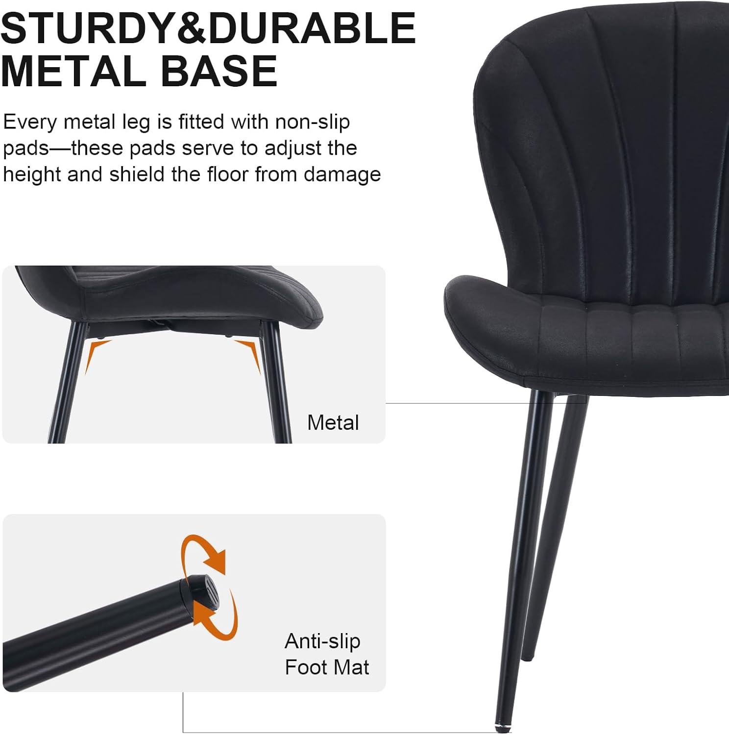 Fabric Dining Chairs Set of 4, Mid Century Modern Kitchen Chairs with Padded Cushion Seat and Metal Legs for Dining Room, Comfy Breathable Upholstered Side Accent Chairs, Black