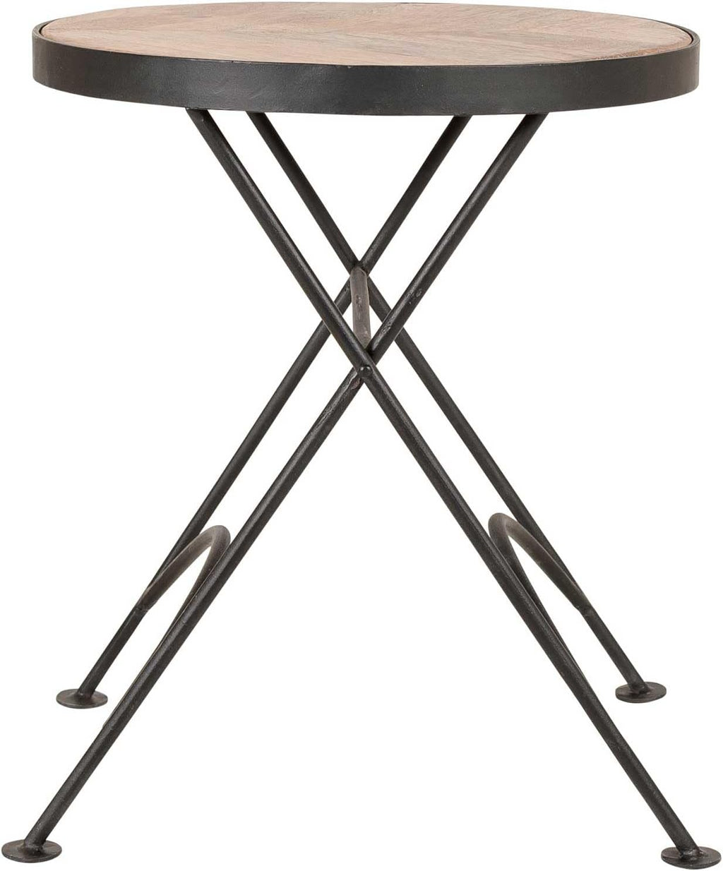 East at Main Nadine Round Folding Side Table, Sand Mango Wood & Black Iron, Small Space End Table