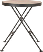East at Main Nadine Round Folding Side Table, Sand Mango Wood & Black Iron, Small Space End Table