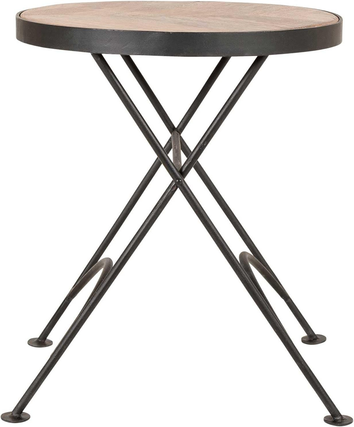 East at Main Nadine Round Folding Side Table, Sand Mango Wood & Black Iron, Small Space End Table