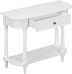 LKTART Solid Wood Corner-Curved Console Table,Farmhouse Space-Saving Entryway Sofa Table with Drawer & Open Shelf for Living Room,Hallway,Foyer(White 36")