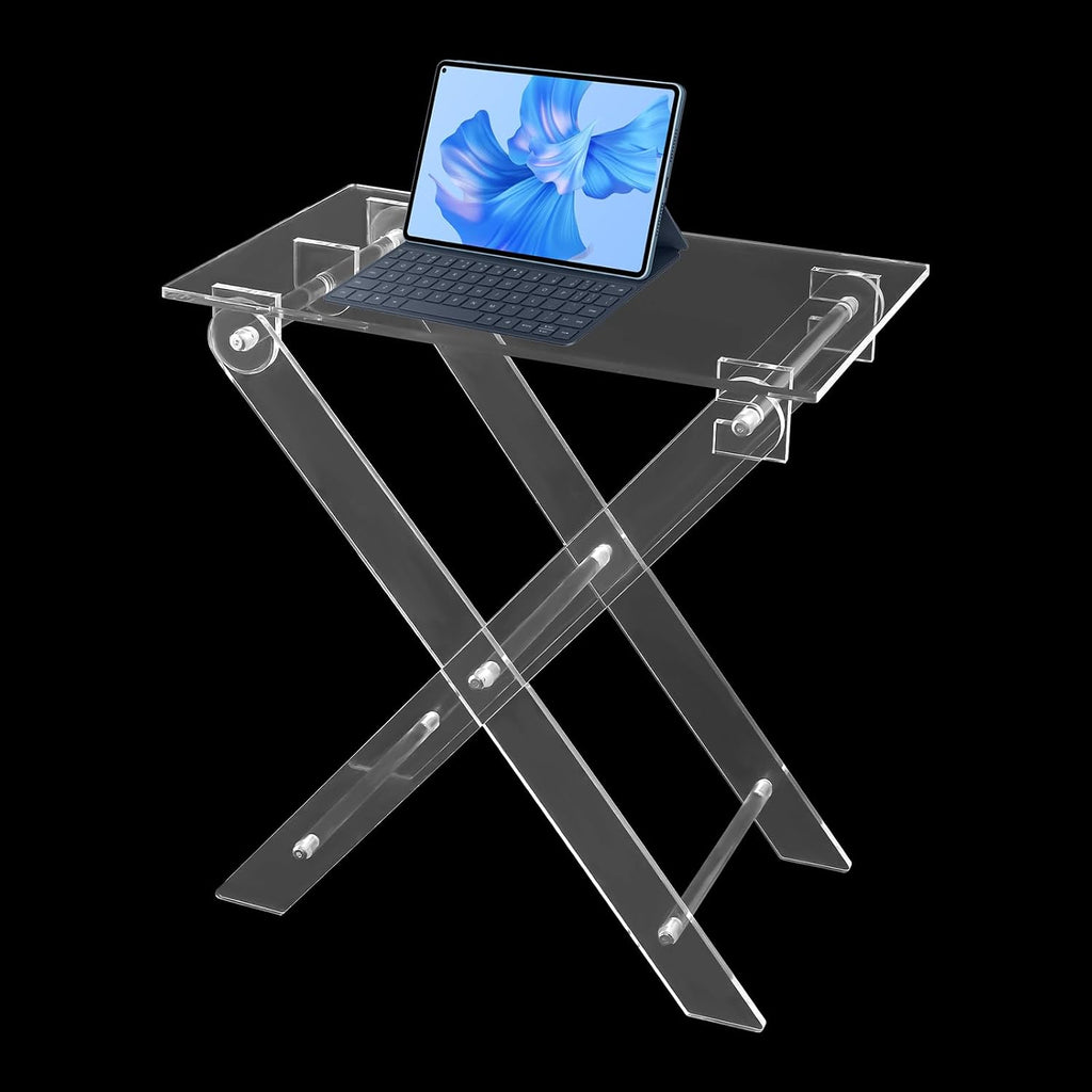 Acrylic Side Table, Folding Tv Tray Table Freestanding Foldable Tv Tray Table Clear Acrylic End Table Serving Table Snack Eating Tables Easy Assembly for Living Room, Bed Room