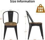 18 Inch Dining Chairs Set of 4, Farmhouse Metal Chairs with High Back and Wooden Seat, Stackable Industrial Bar stools for Dining Room(Black)