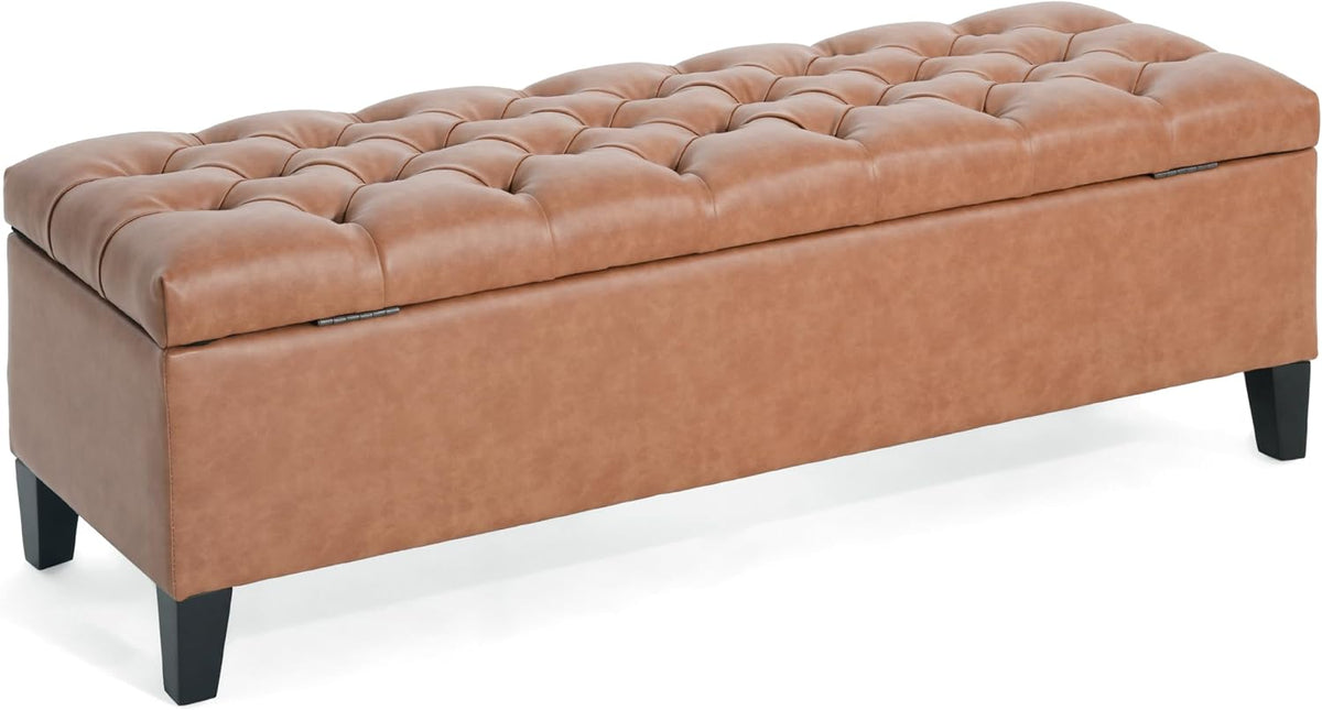 Christopher Knight Home Ottilie PU Leather Storage Ottoman Bench, Wooden Rectangular Ottoman with Storage, Bedroom End of Bed Foot Stool, Entryway Ottoman Footrest, Living Room Extra Seat, Brown