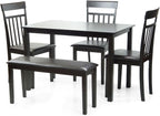 Dining Kitchen Solid Wooden Stained Bench Padded Seat Espresso Black Finish