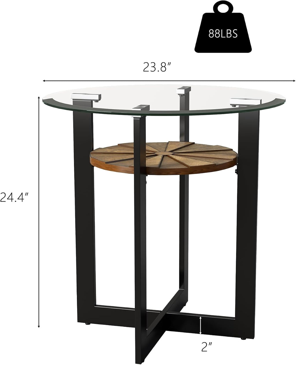 Set of 3 Living Room Tables Set -One Coffee Table and Two End Tables with Tempered Glass, 47.8" Center Table and 23.8" Beside Table with Wood Storage Shelf and Metal Leg, Brown Shelf & Black Leg B2616