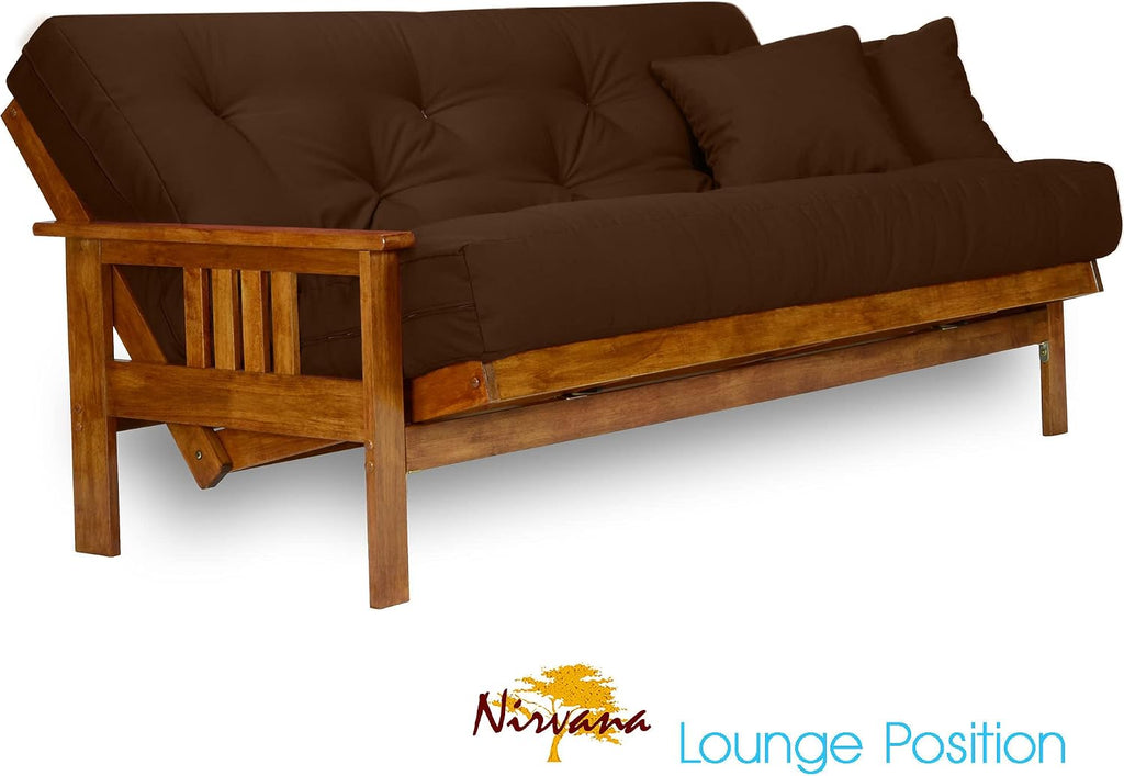 Nirvana Futons Stanford Futon Set - Full Size, Frame, 8" Mattress, Microfiber Sussex Fudge Cover