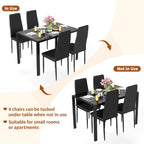 FDW | Dining Table Set for 4 | 5-Piece Glass Black Dining Table | Kitchen Table with 4 Upholstered Chairs and Faux Leather Cushions | Space-Saving and Modern Design | for Dining Room, Easy to Assemble