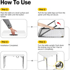 4 Feet Folding Table Adjustable Height with Carry Handle, Steel Legs | Heavy Duty | Lightweight Portable | Perfect for Party, Dining, Wedding, Events, Picnic Indoor, Outdoor, Camping, Utility