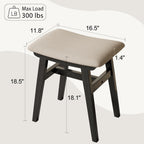 Muwuele Solid Wood Vanity Stool, Compact Makeup Chair with Saddle Cushion, Linen-Covered High Rebound Sponge Seat, Easy Assembly Footstool for Bedroom, Entryway, Home, Black