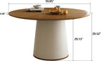 59” Modern Round Dining Table, Featuring a Decorative parquet Wood Veneer Tabletop paired with a Sturdy Cylindrical Base Structure, Suitable for Kitchen, Family Dining Room.