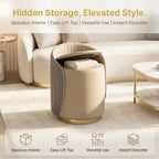 Luxury Vanity Stool with Storage, 360° Swivel Vanity Chair with Back, 400lbs Round Ottoman Leather Makeup Vanity Stool, Dressing Table Seat for Bedroom Bathroom Dressing Room (Gray- B)