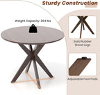 COSTWAY 36" Round Dining Table, Solid Wood Kitchen Table with Intersecting Pedestal Base and Adjustable Foot Pads for Home, Office, Small Space, Cafe, Bar