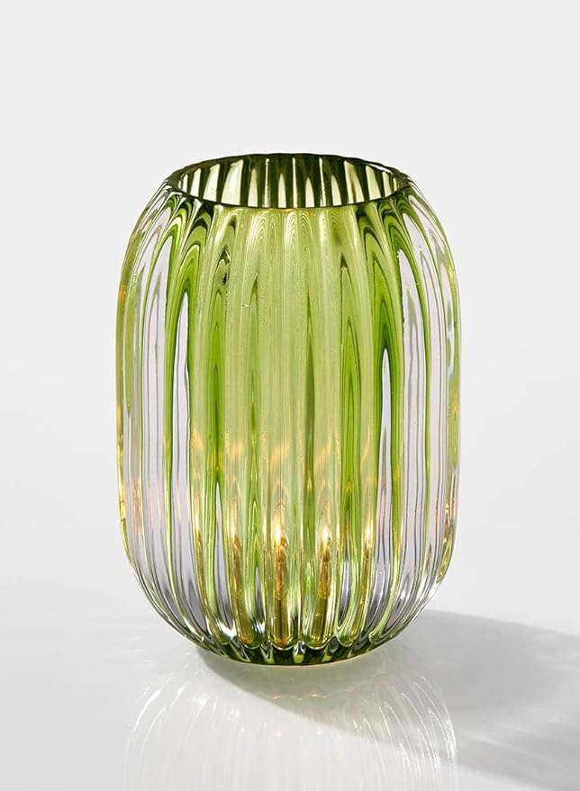 Serene Spaces Living Green Optical Glass Votive Holder, Perfect for Weddings and Home Décor, Measures 5" Tall and 3.5" Diameter