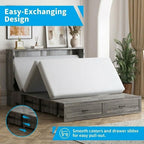 Mjkone Queen Murphy Bed, Cabinet Beds Queen Size with Tri-Fold Mattress Included, Charging Station, Hidden Storage Drawers, Space Saving Murphy Chest Beds, Cabinet Guest Wall Bed for Apartment, Grey