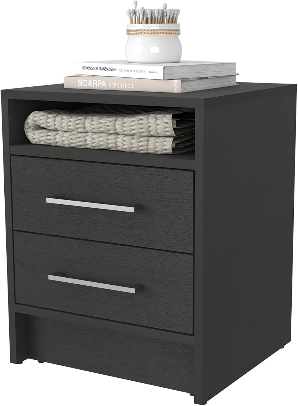 Philadelphia Nightstand, Two Drawers, Concealed Shelf,for Small Spaces