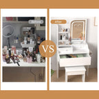 HOMEMORE Vanity Desk with LED Mirror Small Vanity with Lights 3X and 5X Magnifying Glasses 3 Drawers Makeup Table with Chair for Bedroom.White