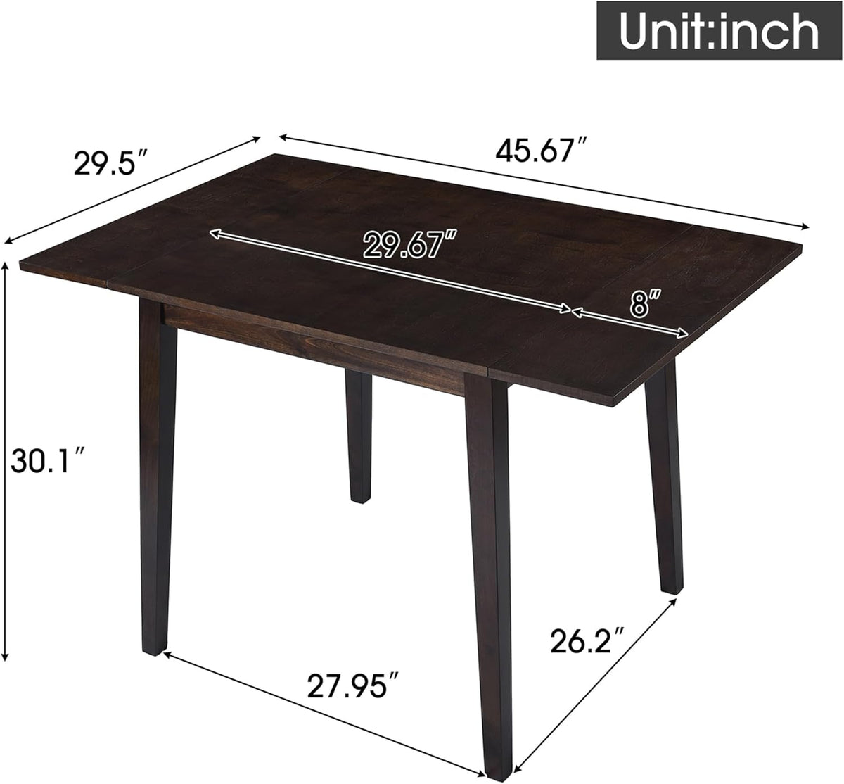 Merax Wooden 29"- 45" Extendable Rectangular Dining Table with Drop Leaf, Fits up to 4, Easy Assemble Espresso