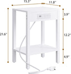 MMEOLUOOK End Table with Charging Station, Sofa Side Table Set of 2, 2-Tier Storage Shelf for Small Space, Nightstands for Living Room Bedroom Bedside Tables White MLBZ14WE-2