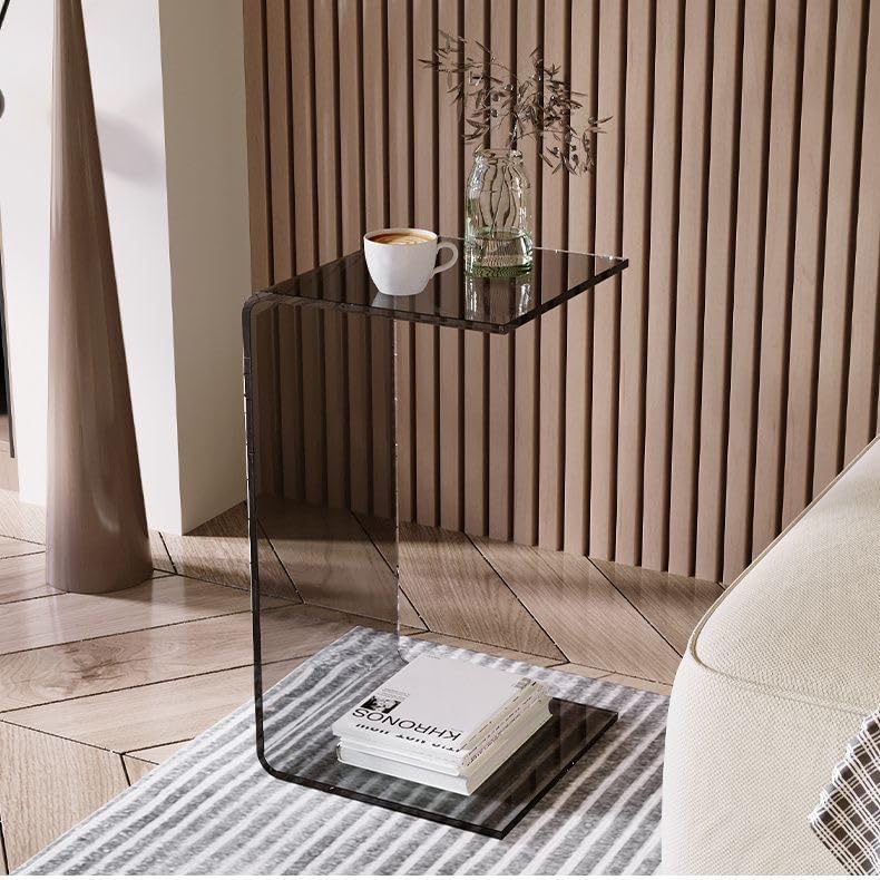 Side Table,C Shaped End Table, Acrylic Sofa Side Table, Bedside Table for Bedroom Small Modern Coffee Table Suitable for Living Room (Smoke Gray)