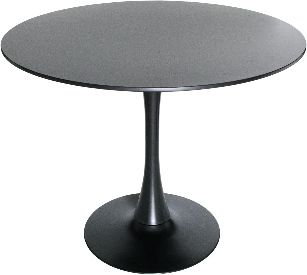 LeisureMod Bristol 35" Round Dining Table, Modern MDF Wood in Black Metal Pedestal Base Accent Table Mid-Century Café Table, Kitchen Dining Room Furniture (Black)
