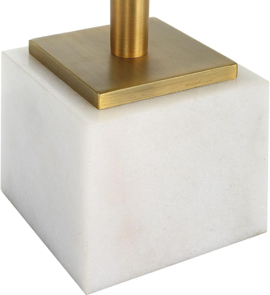 Miri Accent Table | Brass Plated and Tempered Glass Top with White Marble Base (11 in. W x 25 in. H)