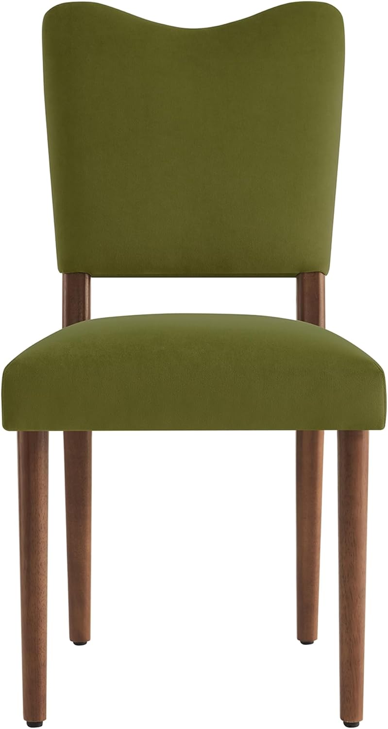 KISLOT Upholstered Dining Chairs Set of 4, Modern Velvet Kitchen Chairs with Solid Wood Legs, High Back Wooden Dining Room Chairs with Dark Walnut Color Legs for Farmhouse Kitchen Dining Room, Green