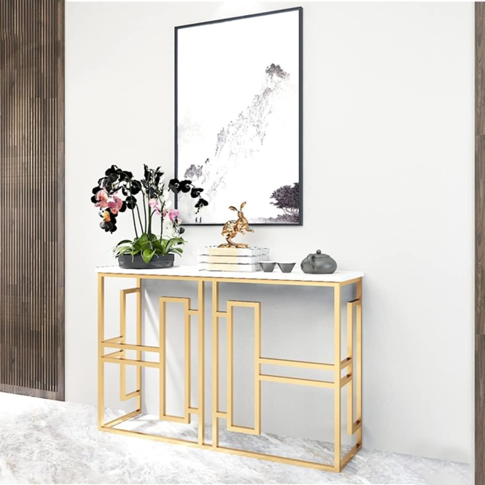 Coffee Table Golden Console Table, Marble Console Table, Telephone Table, Narrow Hall Table with Storage Bookshelf, Suitable for Corridor/Living Room