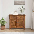 Vintage Solid Mahogany Wood Sideboard with Distressed Finish and Brass Knobs, Brown Medium Console for Dining Room Storage and Display, Sturdy Furniture Piece
