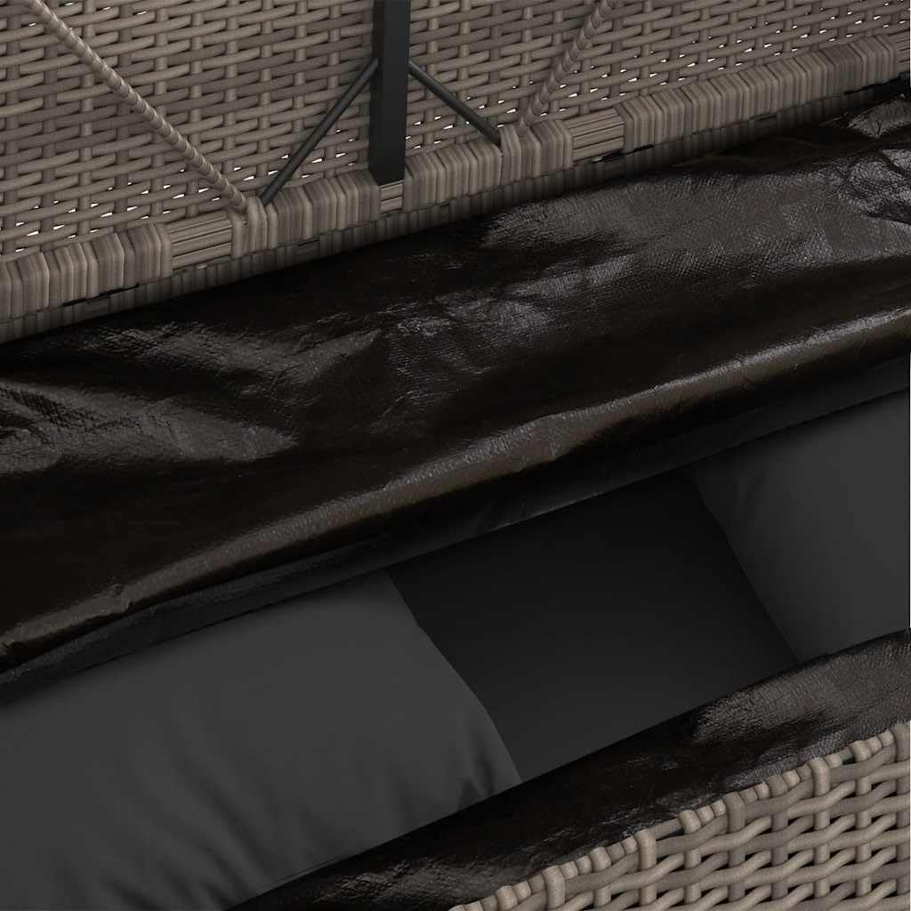 Gray Poly Rattan Outdoor Storage Bench with Cushion, Patio Seating with Waterproof Storage Bag for Cushions and Towels