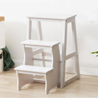 Solid Wood Folding Library Ladder Chair, Lightweight Portable Multifunctional Step Stool, 3-Step Stool Stepladders, Display Stand and Flower Stand for Kitchens, Garages (White)