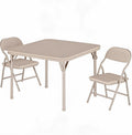 Kids Folding Table and Chairs Set – Upholstered PU Leather, Lightweight Metal Frame, Soft Cushions, Perfect for Dining, Crafts, Playroom – 3 Piece, Beige, 1 Table + 2 Chairs