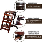 3 Step Stool Wooden Folding Ladder Chair Thickened Library Stair Chair Portable Light Garden Tool Ladder Maximum Load 337bl