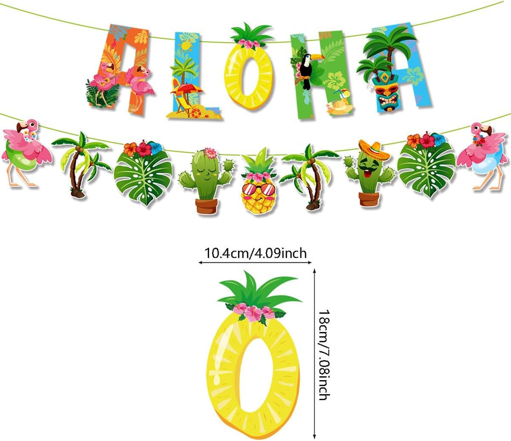 Hawaiian Party Hanging Decorations, Tropical Luau Hanging Swirls with Aloha Flamingo and Palm Tree Signs for Beach Pool Party Birthday Decor