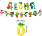 Hawaiian Party Hanging Decorations, Tropical Luau Hanging Swirls with Aloha Flamingo and Palm Tree Signs for Beach Pool Party Birthday Decor
