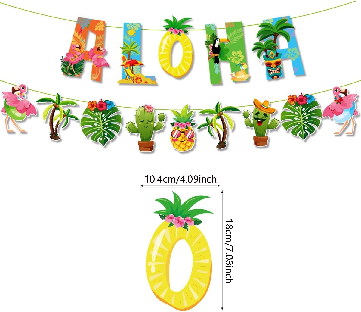 Hawaiian Party Hanging Decorations, Tropical Luau Hanging Swirls with Aloha Flamingo and Palm Tree Signs for Beach Pool Party Birthday Decor