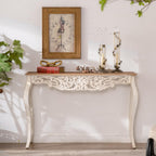 Console Table for Entryway with Carved Details, 43.31" Long Sofa Table Behind Couch, Vintage French Country Entry Table with Wood Carvings and Curved Legs for Hallway, Living Room - Antique White