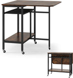 GOFLAME Folding Dining Table, Rolling Kitchen Table with Wine Rack and Storage Shelf, Space Saving Extendable Table with Metal Frame and Lockable Wheels for Living Room, Apartment, Small Space