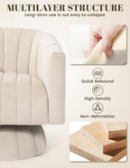 Kromax Swivel Accent Chair, Modern 360 Degree Swivel Barrel Chair, Beige | Mid Century Overstuffed Tufted Velvet Chair with Armrest, Comfy Round Armchair, Ideal for Living Room, Bedroom, Reading Room