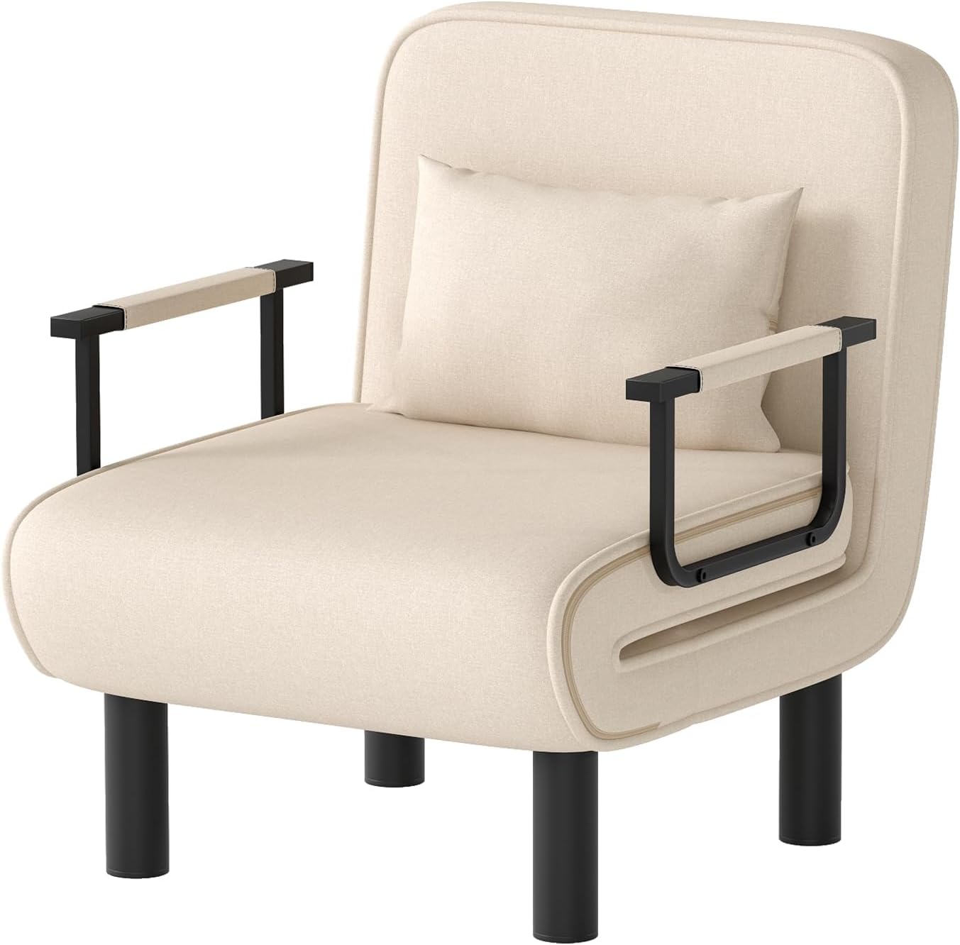 Furniliving 4 in 1 Folding Sofa Bed Chair, Convertible Sleeper Chair Bed with 6-Position Adjustable Backrest, Upholstered Chaise Lounge with Pillow, Accent Chairs for Bedroom, Linen, Beige