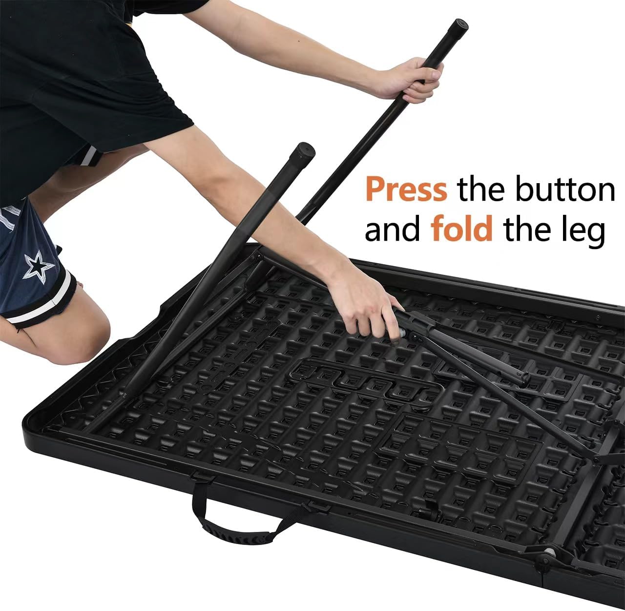 Amazon Basics Heavy Duty Portable Folding Table, 6 ft, Indoor & Outdoor, Fold-in-Half Design with Carrying Handle, for Events, Easy Folding and Storage, Black | Portable