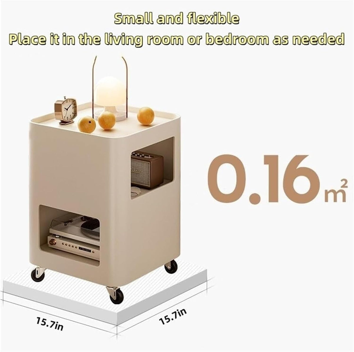 Cream Style Side Table with Wheels Mobile TV Tray Cart Square Bedside Table with Storage Trolley Couch Table for Living Room Long-Lasting(White)
