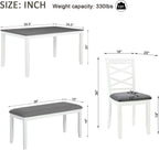 Merax 6-Piece Modern Dining Table Set with Chairs and Bench, Wood Kitchen Table Set for 4-6, Rectangular Kitchen Dining Table for Dining Room, Kitchen, Small Apartment, White+Gray